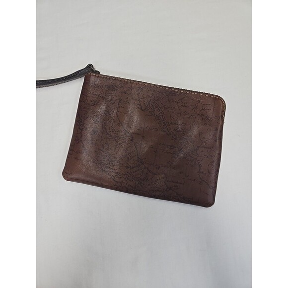 Patricia Nash Cassini 100% Brown Leather‎ Wristlet Wallet Riot Rust Map Print - Picture 1 of 16